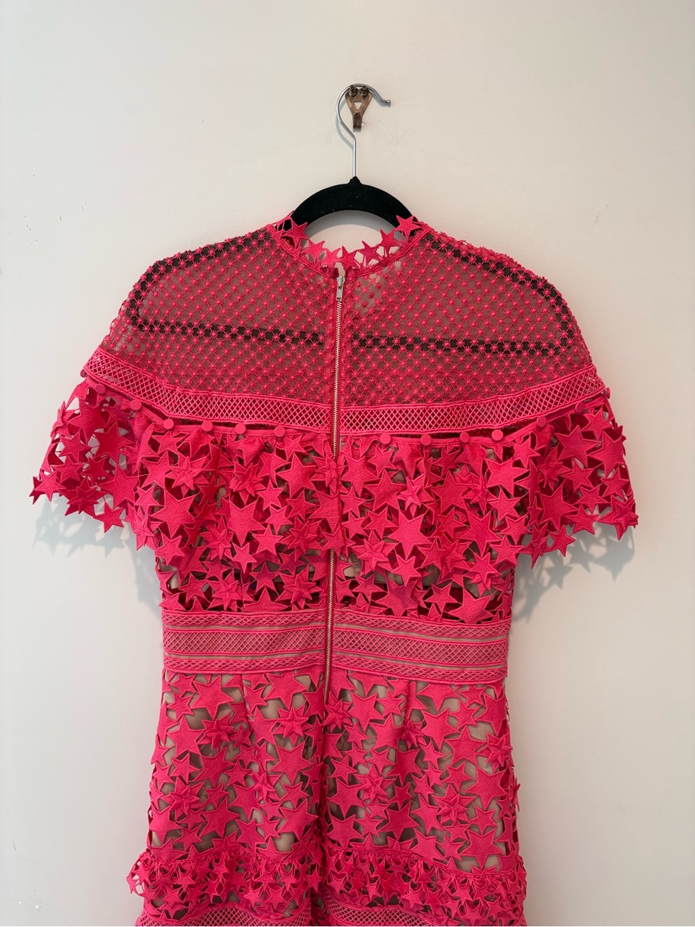 Self-Portrait Pink Yoke Frill Star Guipure Lace Mini Dress - Picture 6 of 8